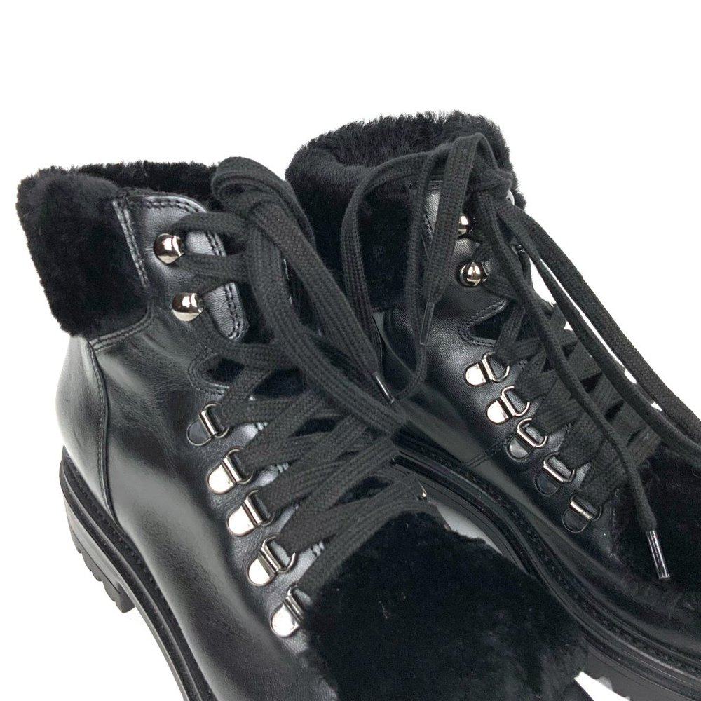 New Elena Solano Womens Black Leather Shearling Inside Combat Boots Sz 40 (9.5) - Picture 7 of 16